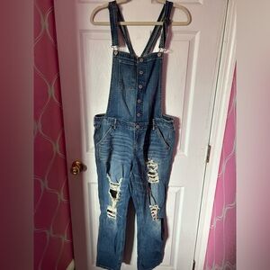 Hollister Blue Distressed Denim Overalls